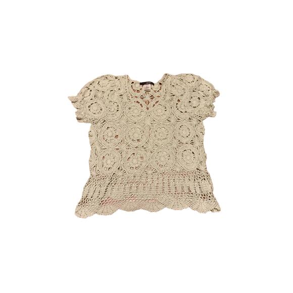 Denim 24/7 Crochet green top women’s size medium, flounce sleeves, mesh top - Picture 1 of 5